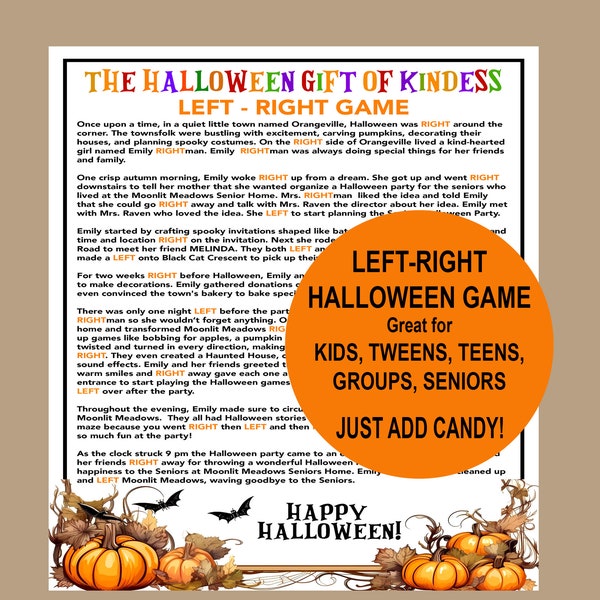 Left Right Halloween, Kids Left Right Game, School Activity, Halloween Church Game, Fun Halloween Game, Halloween Party Game, Kindness Game