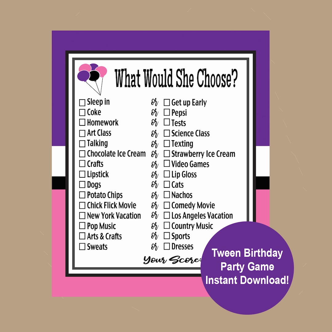 Teen Birthday Game, Tween Birthday Party Game, Teen Birthday Party Game