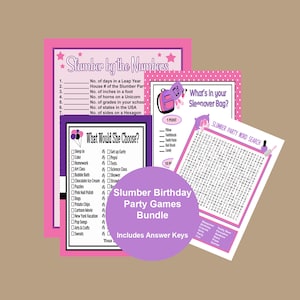 8., 9., 10., 11., 12. Geburtstags-Party-Spiel Bundle, Pyjama-Party-Spiel-Bundle, Sleepover-Spiel, Pyjama-Party-Wortsuchspiel, druckbar