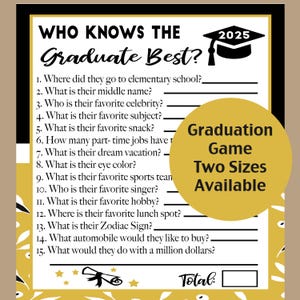 Graduation Game, 2025 Graduation Party, Who Knows the Graduate Best Game, Black and Gold Graduation Game, High School Graduation,