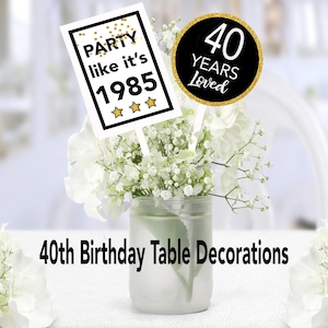 Decoración de mesa para 40 cumpleaños, decoración para fiesta de 40 años, decoraciones de cumpleaños de 1983, ¡Saludos por los 40 años!, letreros para 40 años, descarga instantánea.