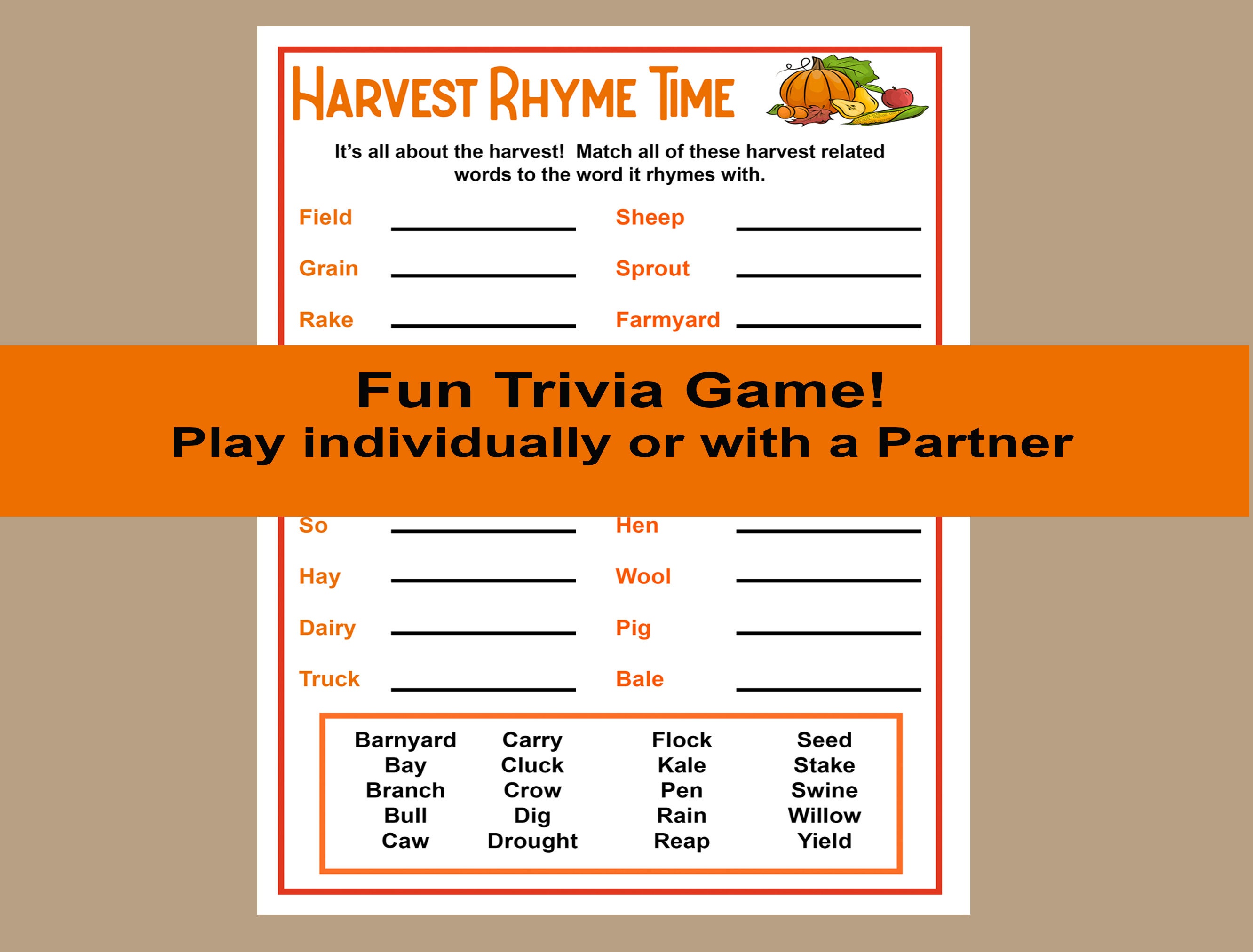 Autumn Trivia Game, Fall Trivia Game, Autumn Seniors Game, Autumn ...