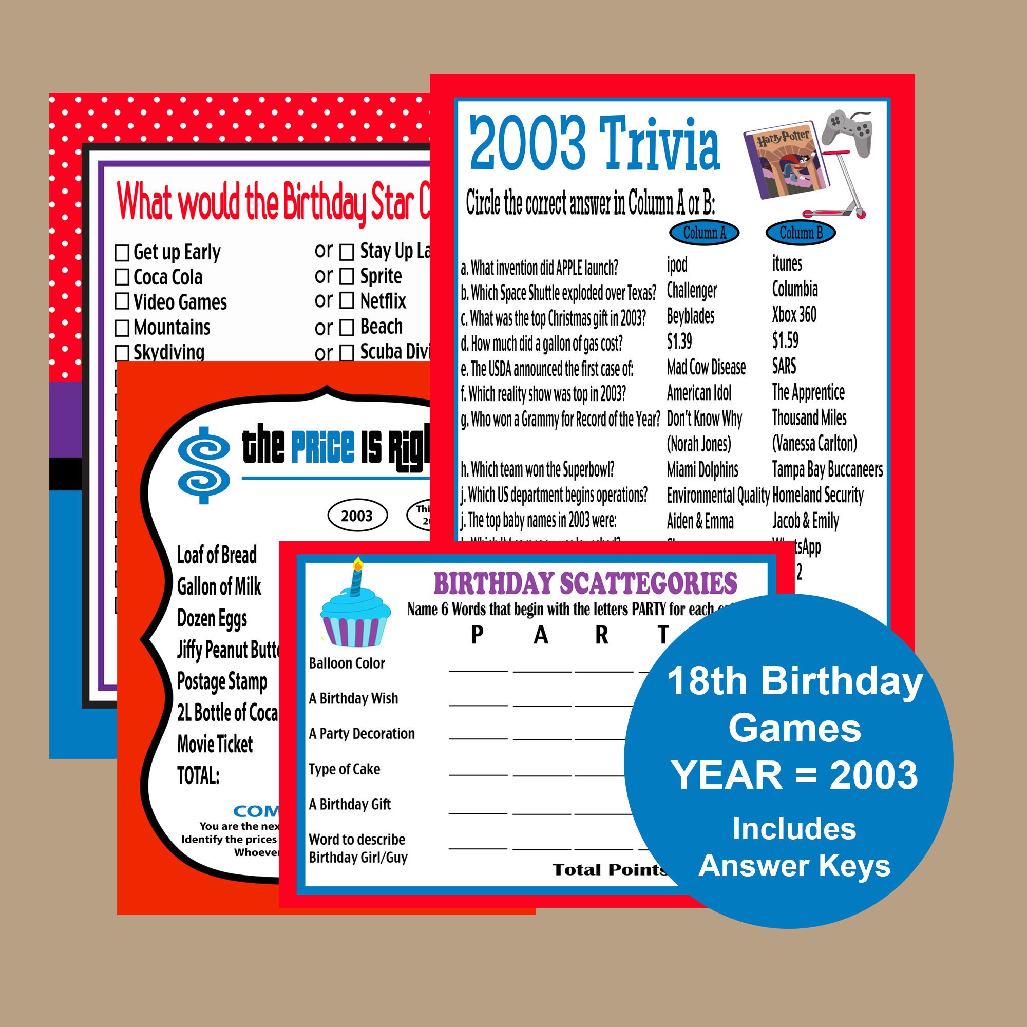 18th Birthday Party Games Adult Birthday Party Printable Etsy