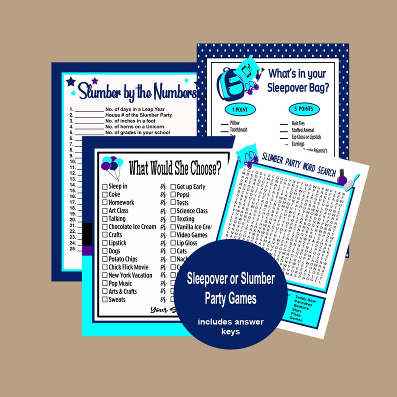 slumber party games sleepover games printable girls party