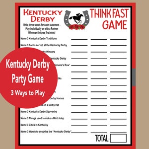 Kentucky Derby Game, Kentucky Derby Icebreaker, Seniors Game for Kentucky Derby, Trivia Game, Run for the Roses Game, Think Fast Derby Game
