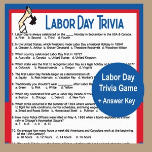 Labor Day Trivia Game, American Game, Patriotic Games, Fun Labor Day Activities, Seniors Game, Family BBQ Game, Instant Download
