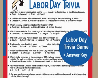 Labor Day Trivia Game, American Game, Patriotic Games, Fun Labor Day Activities, Seniors Game, Family BBQ Game, Instant Download
