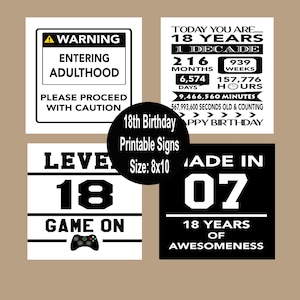 Letreros para el 18.° cumpleaños, decoraciones para fiestas de 18.° cumpleaños, carteles para el 18.° cumpleaños, póster con datos sobre el cumpleaños de 2007, letrero para la edad adulta, descarga instantánea