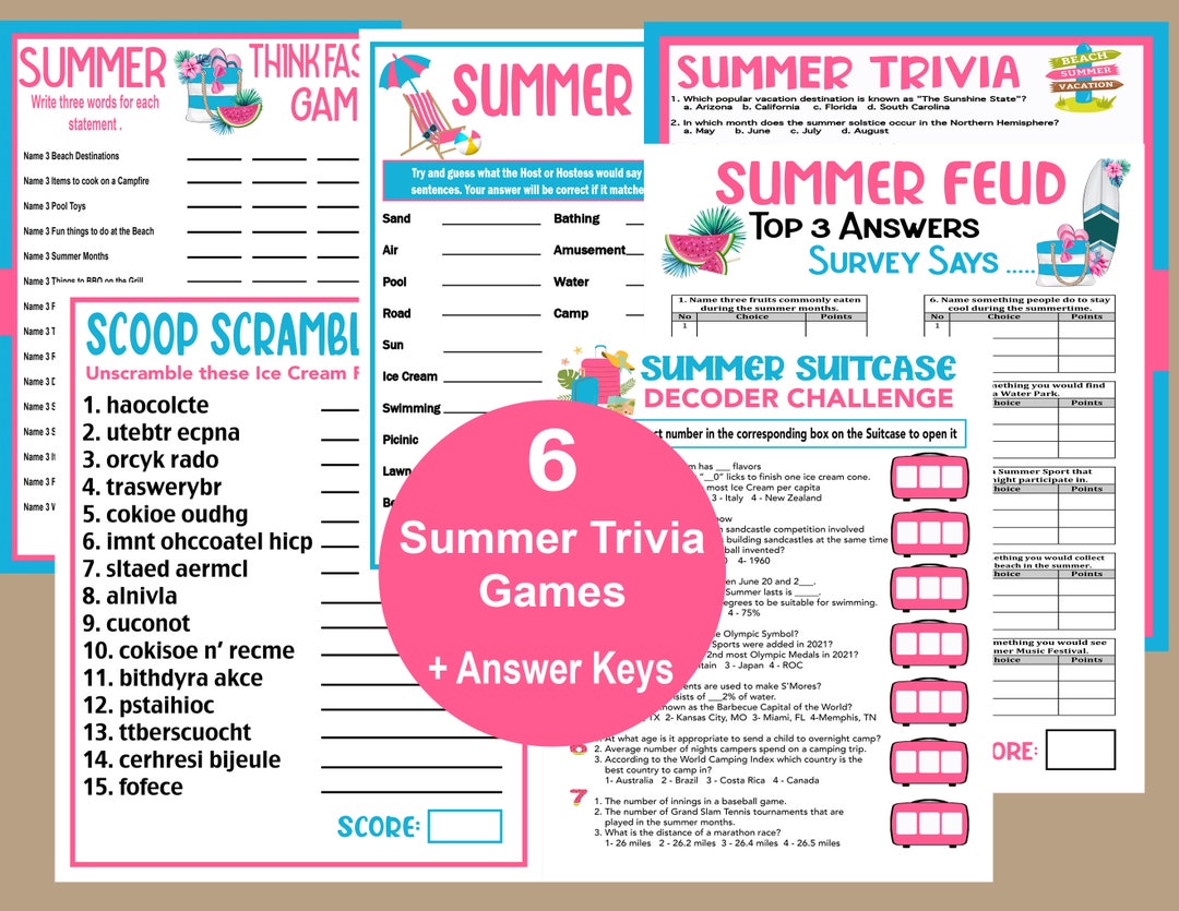 Summer Games, Summer Trivia Party Games, Tween and Teen Summer Games