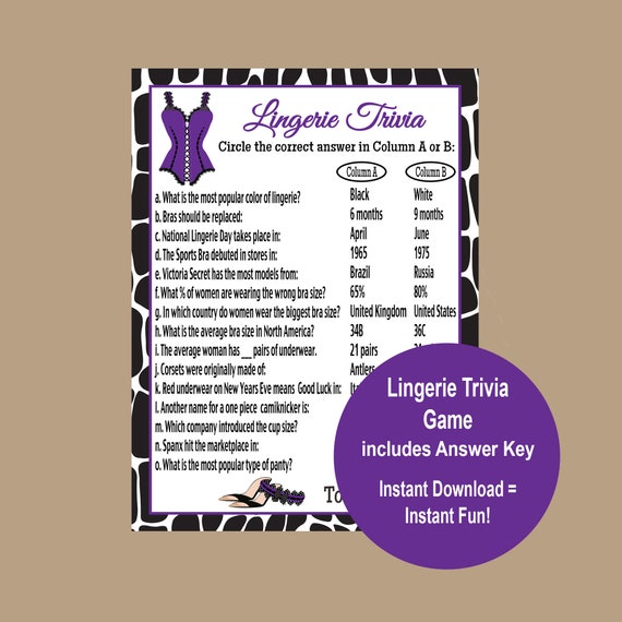 Lingerie Shower Trivia Bachelorette Party Game Shower Sexy - Etsy