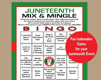Juneteenth Icebreaker Bingo, Mix and Mingle Icebreaker, Fun Juneteenth Game, Group Game, Black History Game, Juneteenth Bingo Mixer