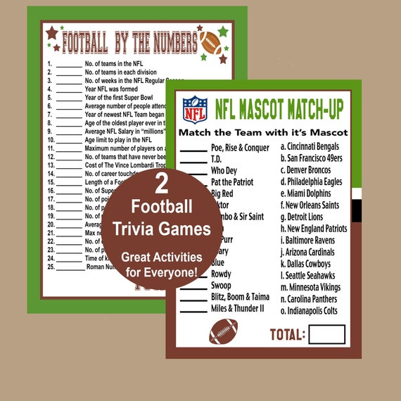 Football Games Football Trivia Mascot Trivia Football Etsy