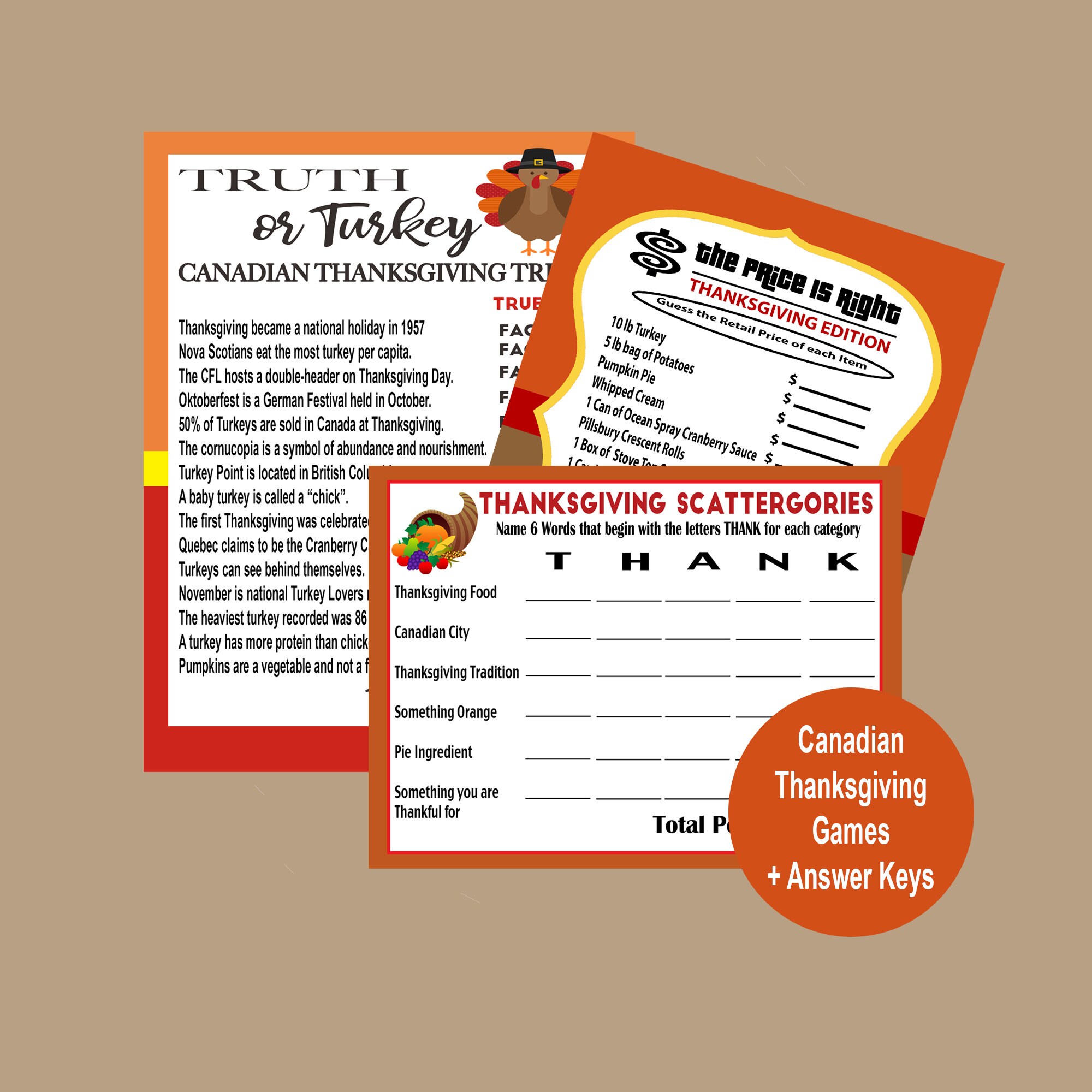 Thanksgiving Games Price is Right Game Canadian ...