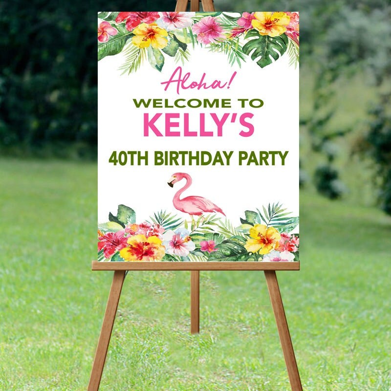 Geburtstags-Willkommensschild, Geburtstags-Hawaiianische Luau-Party, 30., 35., 40., 50., 60., Aloha-Willkommensschild, Geburtstags-Pool-Party-Schild, Luau-Dekor