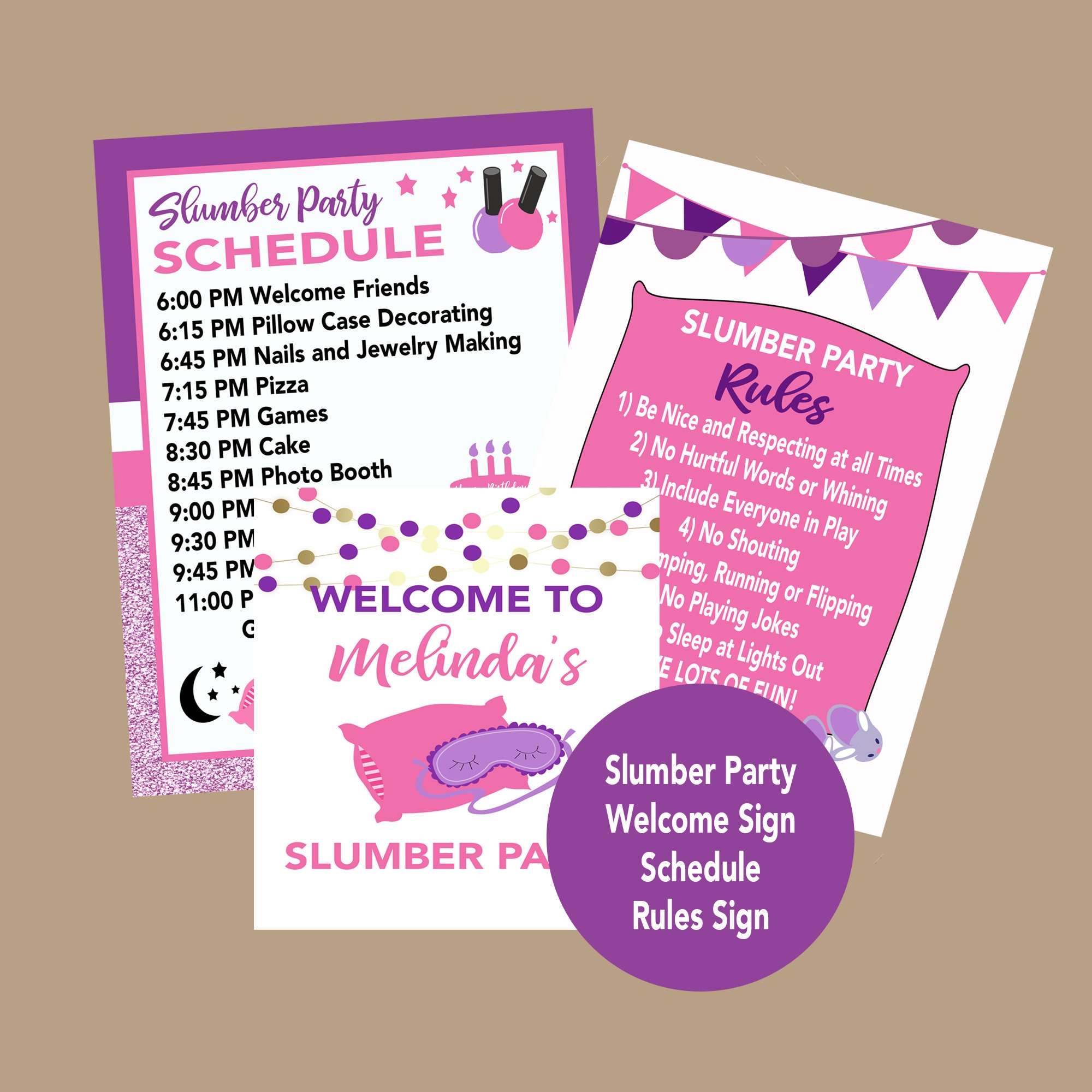 Welcome Sign Slumber Party, Birthday Sleepover Sign, Slumber Party Schedule  Sign, Pyjamas Pillow Fight Sign Instant Download - Etsy