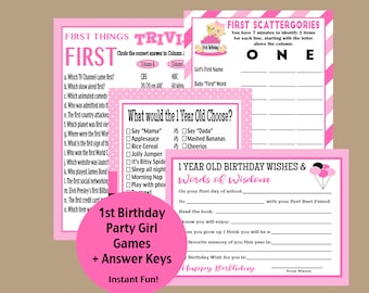 1st Birthday Party Games, Girls First Birthday Games, 1st Birthday Trivia Game, 1st Birthday Wishes, Girls Birthday Games, Instant Download