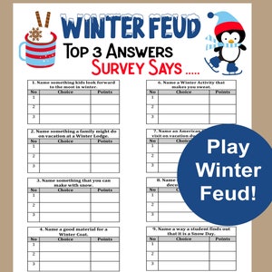 Winter Family Feud Trivia Game, Winter Trivia Game, Winter Seniors Game, Winter School Game, Icebreaker, Fun Winter Activity
