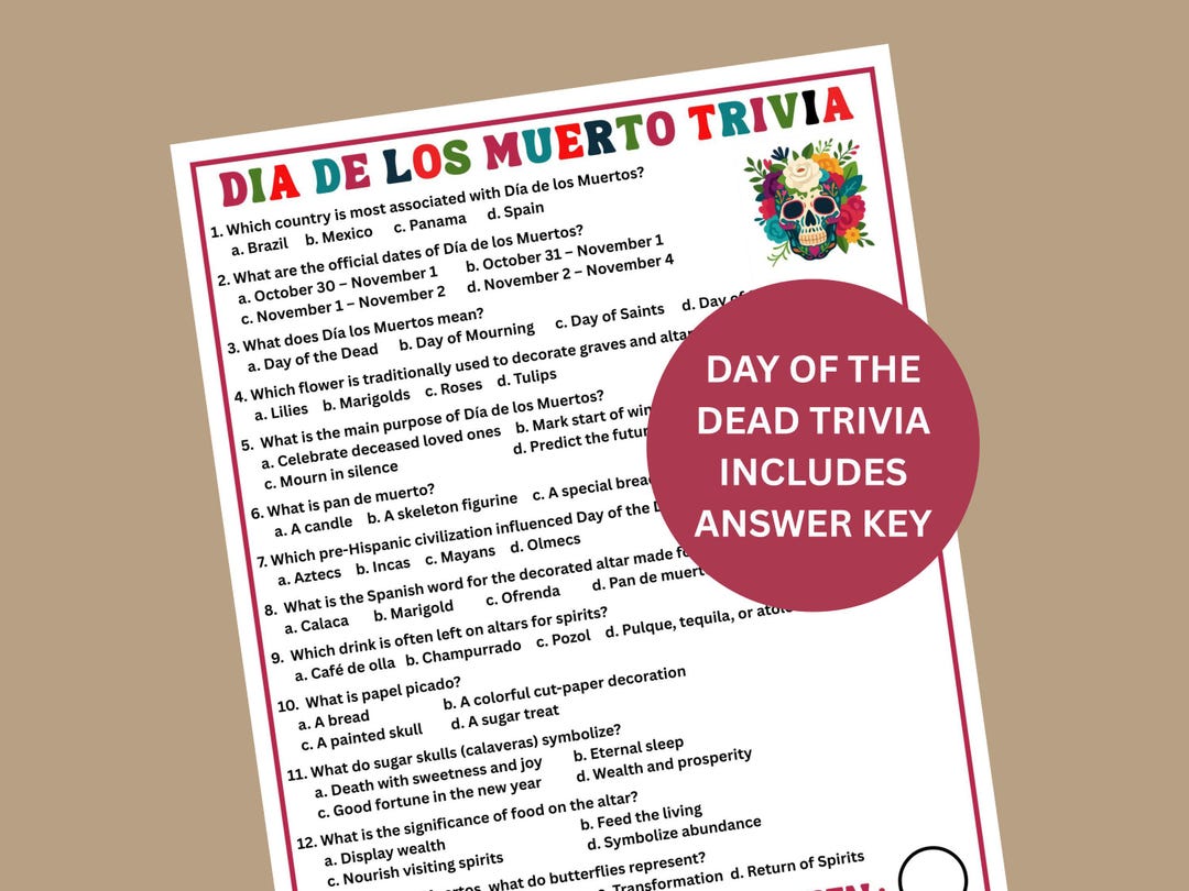 Dia De Los Muetro Trivia, Day of the Dead Trivia Game, Day of the Dead ...