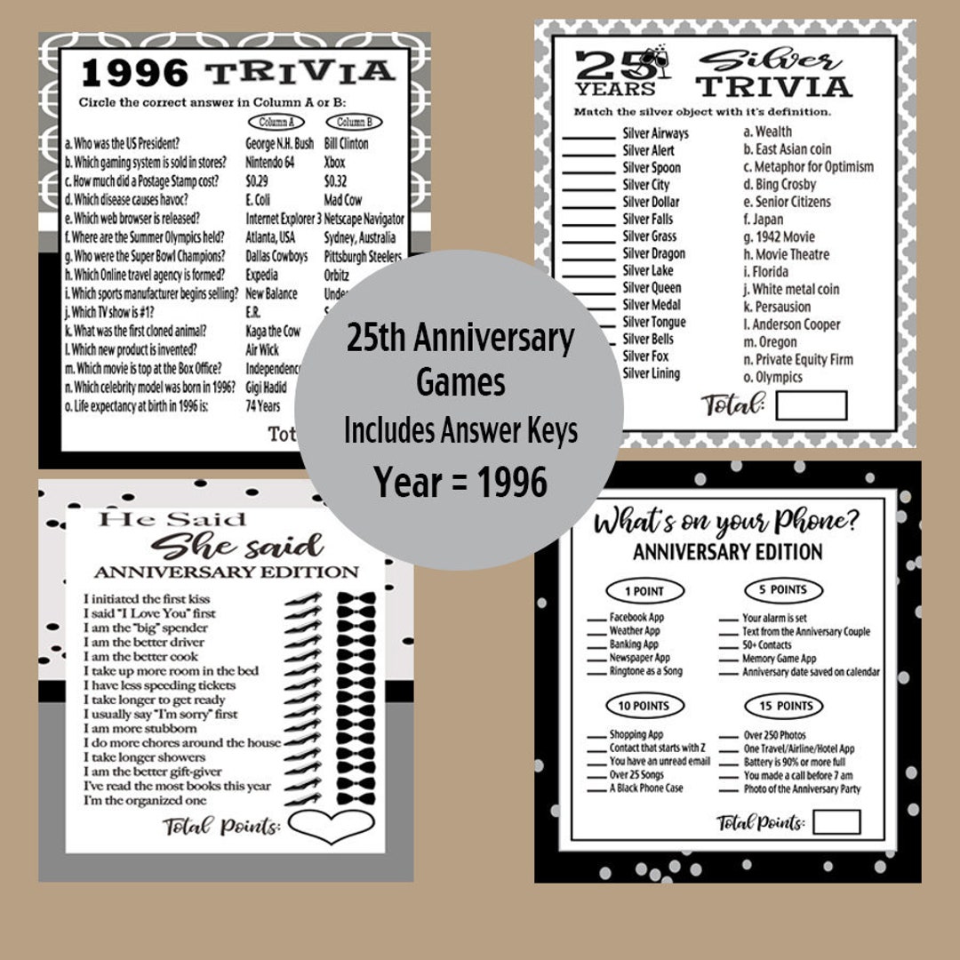 25th Anniversary Games 25th Anniversary Trivia 25th - Etsy