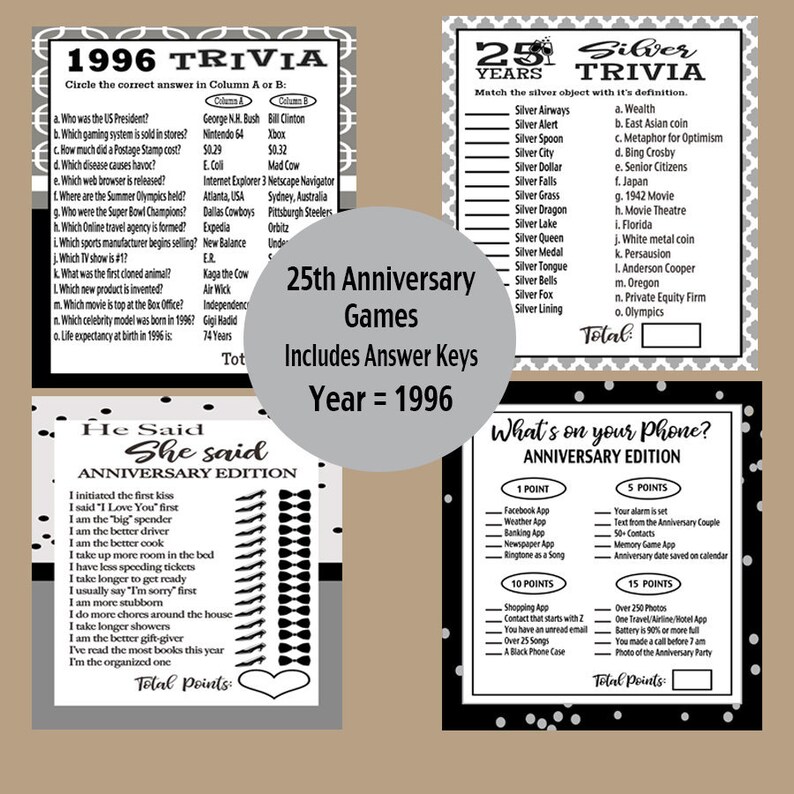 25th Anniversary Games 25th Anniversary Trivia 25th | Etsy
