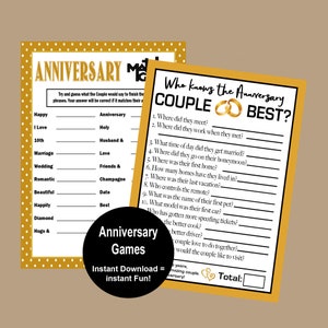 Anniversary Games, 25th, 25th, 40th, 50th, 55th, 60th, 70th Anniversary Party Trivia Games, Who Knows the Couple Best Game, Instant Download
