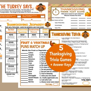 Thanksgiving Games Bundle, Thanksgiving Trivia Games, Fun Thanksgiving Games, Jeopardy, Think Fast Game, Vegetable Puns Game