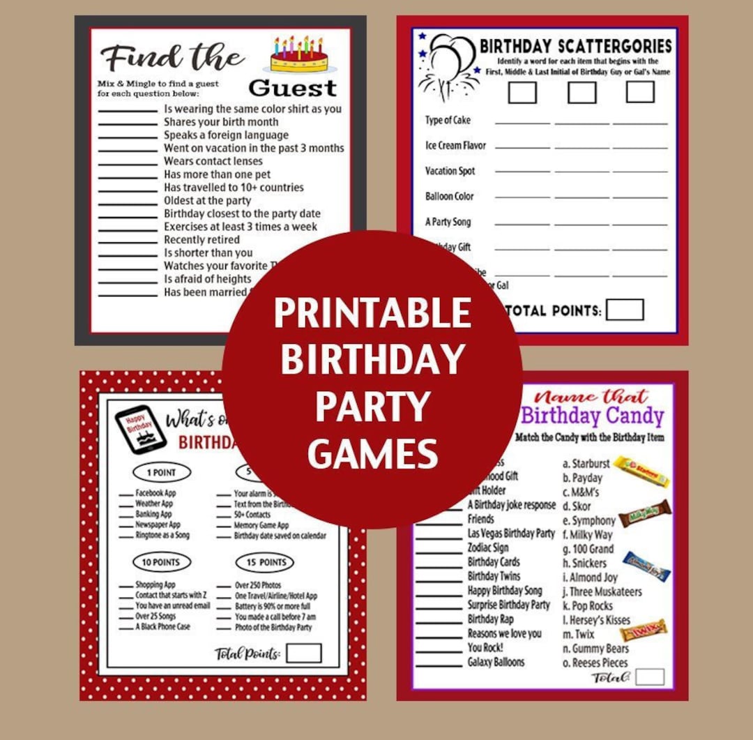 Birthday Party Games, Adult Birthday Party Printable Games, What's on ...