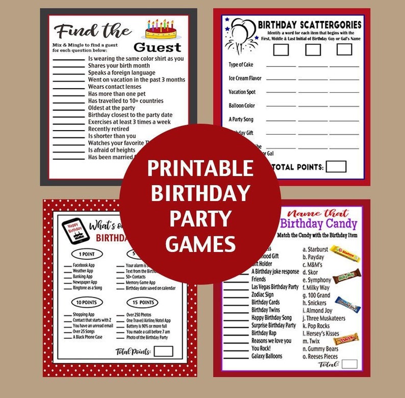 Birthday Party GamesBirthday Party Printable Games Etsy