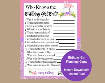 Flamingo Birthday Party Game, Who Knows the Birthday Girl Best Game, Teen Girl Birthday Games, 11th, 12th, 13th, 14th Game, Instant Download