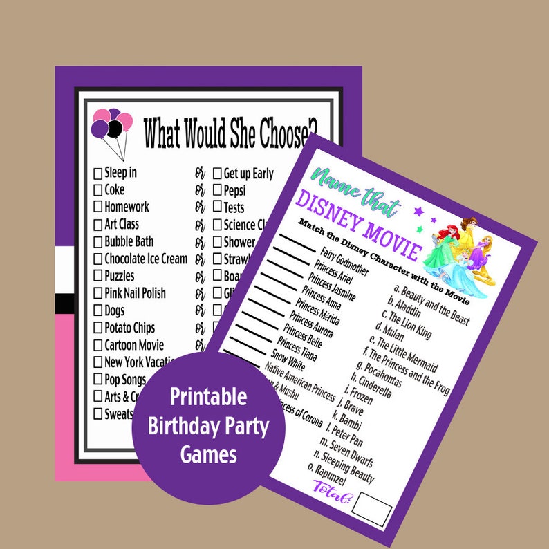 Tween Birthday Games Kids Birthday Games Disney Birthday | Etsy