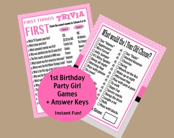 1e verjaardagsspellen, meisjes eerste verjaardagsfeestje, 1e verjaardag trivia spel, eerste verjaardagsspellen, 1e verjaardag familiefeest, Instant Download