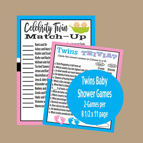 Twins Baby Shower Games, Twins Baby Shower Game Package Deal, Twins Baby Shower Bundle, Boy, Girl, Unisex Trivia Games, Instant Download