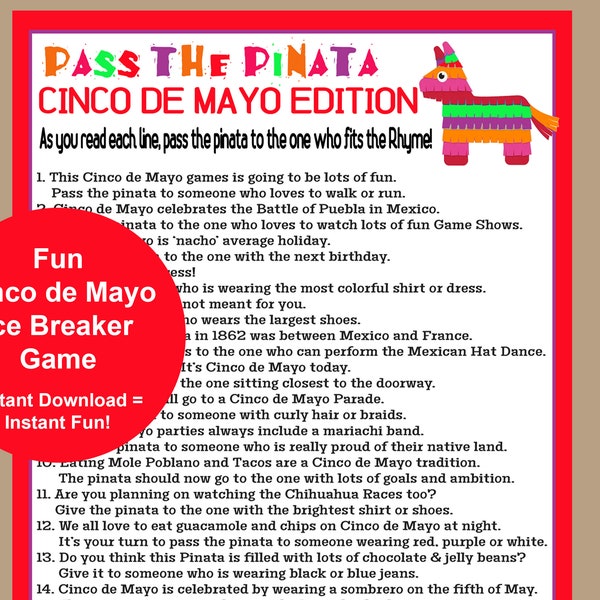 Cinco de Mayo Game, Cinco de Mayo Kids Game, Pass the Pinata Game, Pass the Present Game, Fun Kids, Teens, Seniors Cinco de Mayo Game