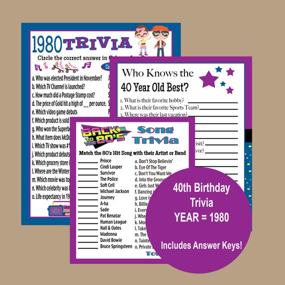 40th Birthday Party Games Printable Adult Party Games 1980