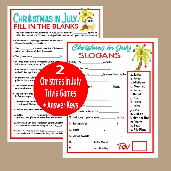 Christmas in July Trivia Christmas in July Party Games Etsy