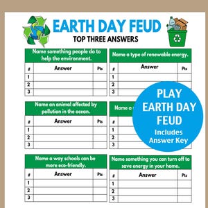 Earth Day Family Feud Game, Earth Game Trivia, Earth Day Quiz for school, organizations, Earth Day Activity, Environmental School Activity