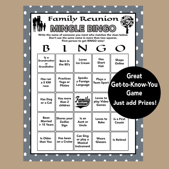 Family Reunion Bingo Family Reunion Mix and Mingle Family | Etsy