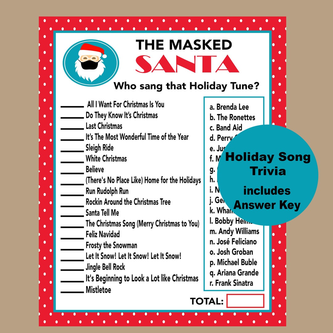 Christmas Trivia Game, Office Holiday Game, Adult Holiday Group Game, Christmas Song Trivia