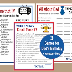 Dad Birthday Party Games, Games for Dad,  Birthday Trivia Game, Male Birthday Party, Fathers Day Game, Printable Games, Instant Download