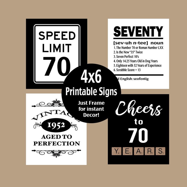 70th Birthday Printable 4x6 Table Party Signs 70 Birthday | Etsy