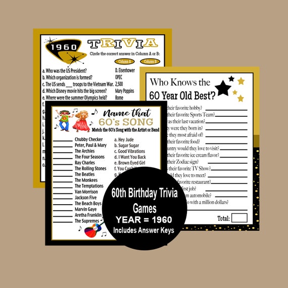 60th Birthday Games 60 S Song Trivia Game Who Knows Best Etsy