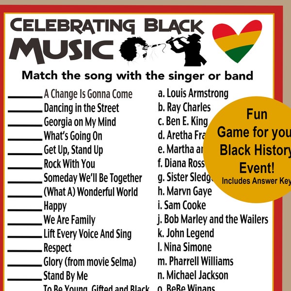 Black History Month Music Trivia, Black History Month Trivia Game, Fun Black History Game, Seniors Game, Black History Music Icebreaker Game