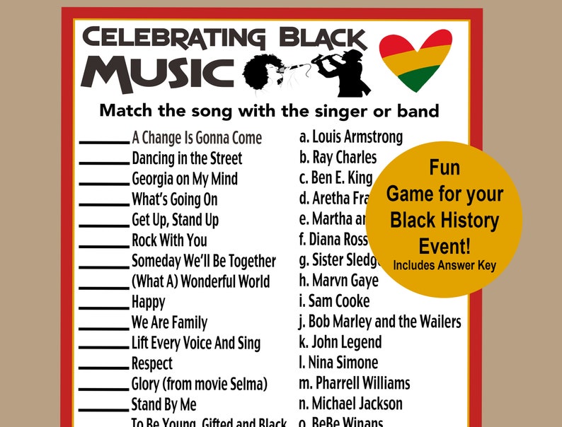 Black History Month Music Trivia Black History Month Trivia Etsy