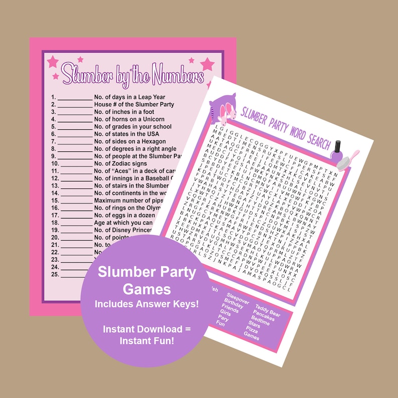 Slumber Party Game Sleepover Party Game Slumber Party Word Etsy