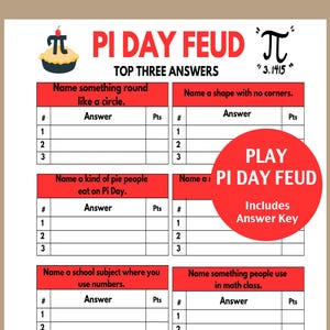 Pi Day Family Feud Game, Printable Pi Day Game for Kids and Adults, Classroom Pi Day Activity, Pi Day Party, Pi Day ideas for Math Teachers