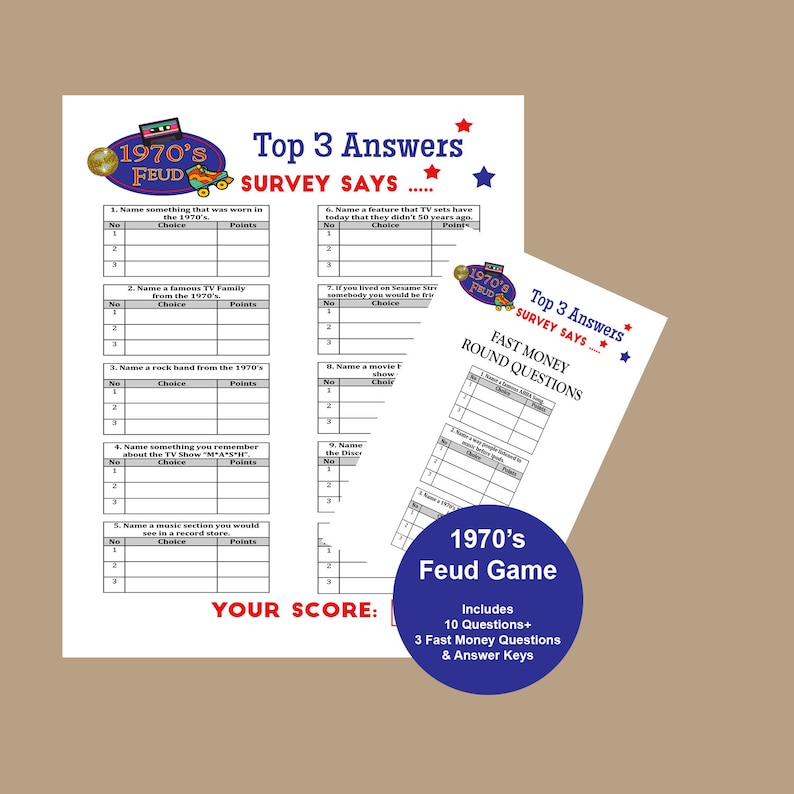 1970s Loved ones Feud Activity, 70th Birthday Celebration Trivia, 1970s Birthday Get together Concept, 40th Birthday Match, 70s Bash Game titles, Instantaneous Down load photo regarding Family Feud Questions and Answers Printable Free known as 1970s Loved ones Feud Video game, 70th Birthday Occasion Trivia, 1970s Birthday Bash Topic, 40th Birthday Match, 70s Get together Game titles, Immediate Obtain