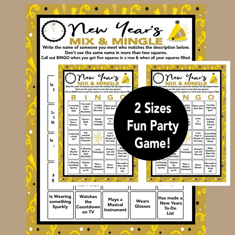 New Years Eve Party Icebreaker Bingo Mix and Mingle - Etsy