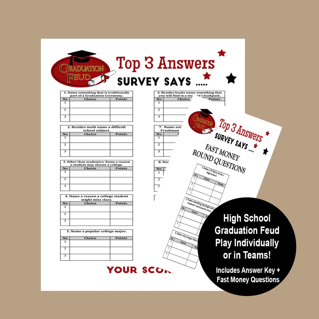 High School Graduation Game, Graduation Family Feud Game, Graduation