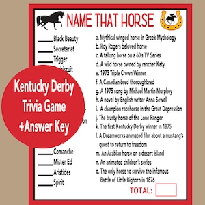 Kentucky Derby Game, Horse Trivia Game, Seniors Game for Kentucky Derby, Horse Party Game, Fun Activity for Kentucky Derby