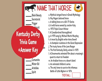 Kentucky Derby Spiel, Pferdetrivia-Spiel, Seniorenspiel für Kentucky Derby, Pferdepartyspiel, lustige Aktivität für Kentucky Derby